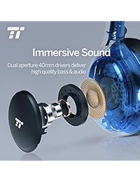 TaoTronics   Auriculares inalámbricos Bluetooth con graves profundos y 25 horas de tiempo de reproducción (almohadillas de espuma viscoelástica, controladores duales de 1.575 in, botones de control de oreja)