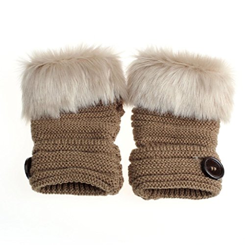 BEAUTYVAN， Fashion Women Warm Winter Faux Rabbit Fur Mittens Wrist Fingerless Gloves (Khaki) - Thumbnail 2