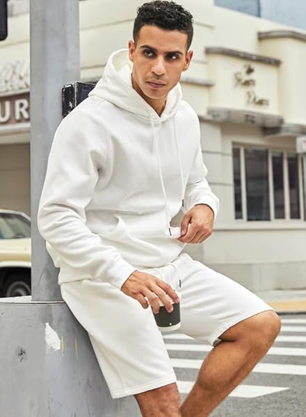 JMIERR MENS OUTFITS TRACK SUITS 2 PIECE SET LONG SLEEVE HOODIE SWEATSHIRT & JOGGERS SHORTS, FALL AIRPORT TRACKSUIT SWEATSUITS MATCHING LOUNGE SETS WITH POCKETS,XX-LARGE,1WHITE