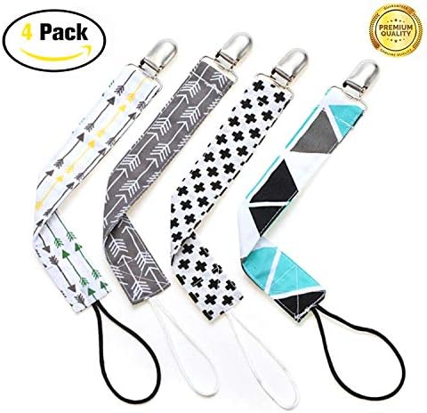 Baby Pacifier Clip- Lomire 4pcs Unisex Pacifier Clips Teething Ring Holders Modern Design for Boys and Girls (2)