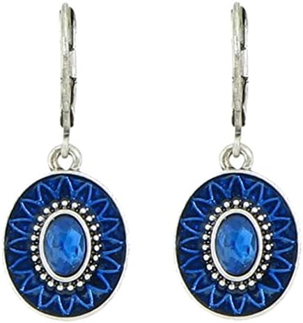 Silver-Plated Oval Victorian Style Austrian Crystal Leverback Dangle Earrings (Blue)