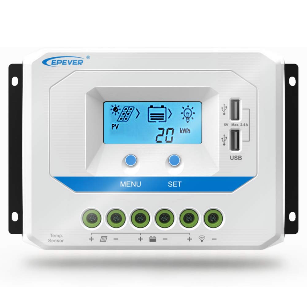 EPEVER® 45A Solar Charge Controller 12V/24V Solar Panel Battery Charge Regulator with LCD Display and Double USB Ports - VS4524AU