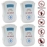 Set of 4 Ultrasonic Pest Control for Rodents, Mice, Rats, Insects, Roaches, Spiders, Flies, Ants, Bugs - Pest Repeller Equipment, Uses the Latest Ultrasonic Technology [with Night Light]