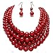 Chunky Layered Strands Shimmery Red Acrylic Simulated-Pearl Bead Silver Chain Necklace Earring Jewelry Set Gift