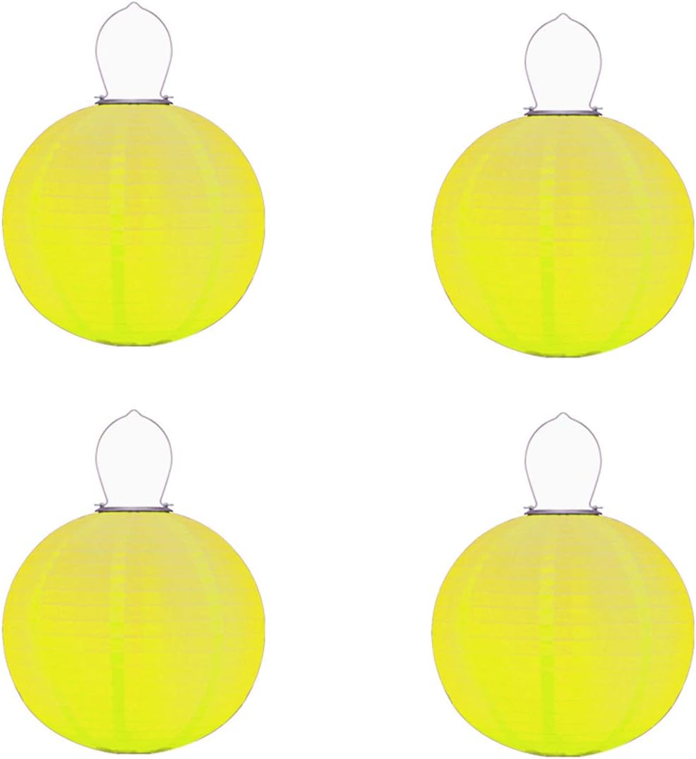 8 inch Solar Hanging Ball Lanterns - Yellow Nylon Japanese Chinese Lantern Outdoor - LED Solar Lights Garden Patio Pathway Wedding Tree Decoration Birthday Party (4 Pack 8" Yellow)