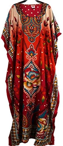 HIBA New Ladies Kaftan Print Beach Caftan Dress Womens Tribal Beach One Size (Blue)