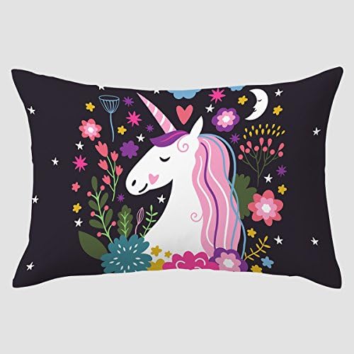 SleepwishUnicorn Pillow Cases Pink Flower Pillow Cover Unicorn Gifts Cute Animal Black Bed Decorative Pillow Shams (Queen 20''x30'')