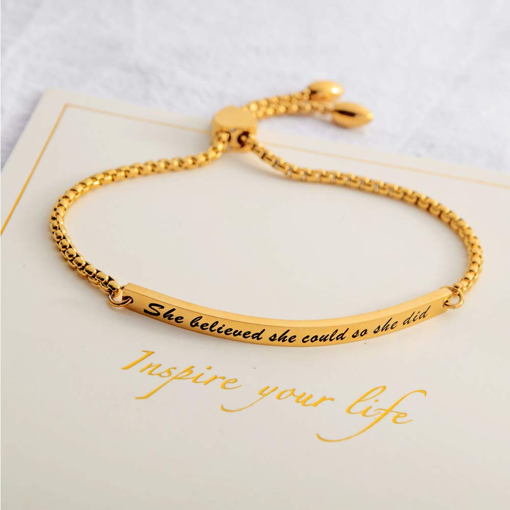 GAGAFEEL Cuff Bangle Inspirational Jewelry She Believed she Could so she did Women Bar Bracelet Link Birthday Xmas Gift (Silver)