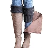 FAYBOX Winter Leg Warmer Crochet Knit Boot Socks Button Grey,One size