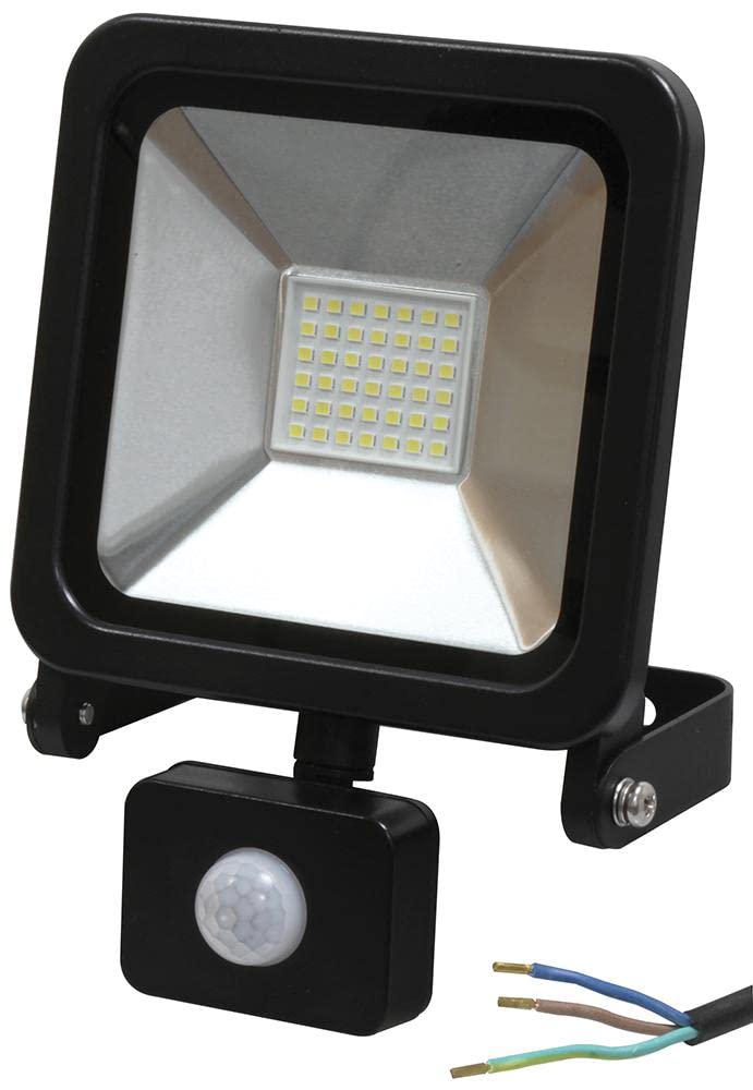 PRO ELEC PELL0275 LED Floodlight with PIR, 30W, 2400lm, 6000K, Black, IP44