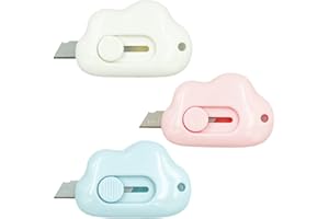 LOPURO Cute Retractable Box Cutters - 3Pcs Cloud Shaped Mini Art Cutter Utility Knife Office School Stationery for Cutting Envelopes Letter Paper Cutting DIY Crafts