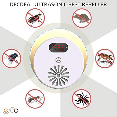 Ultrasonic Electronic Pest Repeller. UPGRADED 2019 Electronic Pest Repellent, plug in to avoid ALL Insects, Mosquitoes, Mice, Spiders, Ants, Rats - 100% safe and Eco Friendly. LED (on/off) nightlight.