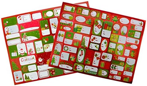 Christmas Gift Tag Stickers/Labels Self Stick Metallic Foil Festive Holiday Designs Looks Great on Gifts Presents, Wrapping Paper and Gift Bags. (Red)