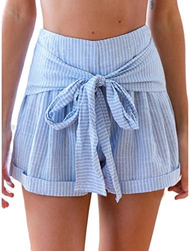 Shybuy Hot Sale Shorts, Women New Clearance Sexy Summer Striped Pants Beach Shorts Fashion High Waist Shorts Beach Short Pants Drawstring Shorts (XL, Blue)