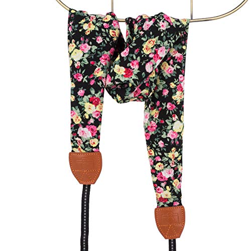 Wolven Soft Scarf Camera Neck Shoulder Strap Belt Compatible for All DSLR/SLR/Digital Camera (DC)/Instant Camera/Nikon/Canon/Sony/Pentax/Olympus/Leica/Fujifilm etc, Black Flower