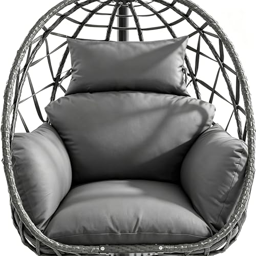 joomie Waterproof Egg Chair Cushion Replacement 119x79x13 cm Thicken Hanging Egg Swing Chair Cushion Indoor Outdoor Wicker Rattan Hammock Basket Cushion with Headrest Pillow, Grey 26
