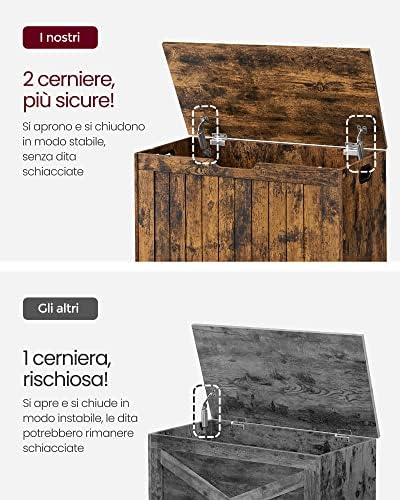 Cassapanca Contenitore, Panchina da Ingresso con 2 Cerniere di Sicurezza, Stile Rustico, 40 x 76 x 48 cm, per Ingresso, Camera da Letto, Soggiorno, Marrone Vintage LHS011T01