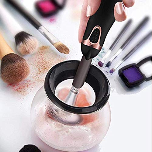 Professional Makeup Brush Cleaner and Dryer, Electric Spinning Make up Brush Machine Tool Portable Cosmetic Clean Device Large Cleaning and Drying Set with the Holder Stand Kit for Dry, White (Black) - Thumbnail 3