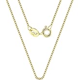 SMLISUNY 14K Solid Yellow Gold Box Chain Necklace for Women & Men, 0.6mm Thin Chain, Length Options 16 inch (0.6mm, 16inch)