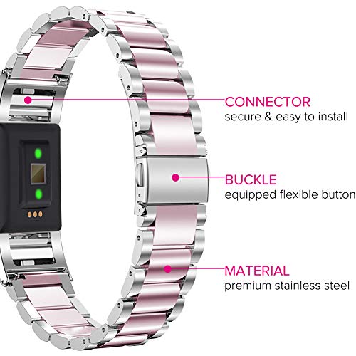 Oitom-Stainless-Steel-Bands-Compatilbe-with-Charge-2-Premium-Stainless-Steel-SS-Metal-Replacement-Watch-Band-Strap-for-Smart-Fitness-WatchSilverSakura-Pink