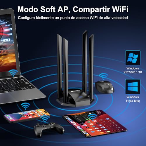 NEWFAST USB WiFi Adapter for PC, 4 x 6dBi High Gain Antenna, AC1300 Dual Band 5GHz&2.4GHz USB WiFi Antenna for PC Compatible Windows XP/7/8/8.1/10/11