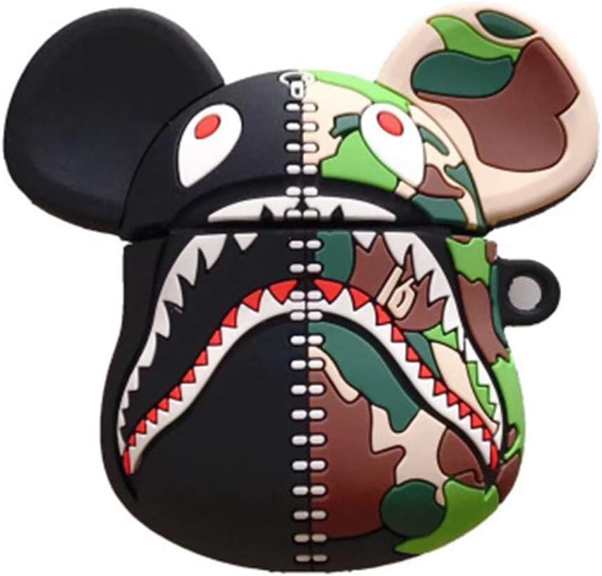 roundballs Fashion creative camouflage violent bear apple airpods1/2 generation shark head BAPE wireless Bluetooth headset set soft