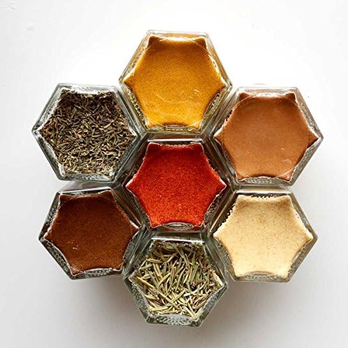 Gneiss SpiceWELLNESS | Seven Antioxidant-Rich Organic Herbs & Spices to Fight Disease Small Magnetic Jars for Fridge | Boxed Gift Set (7 Jars, Silver Lids)