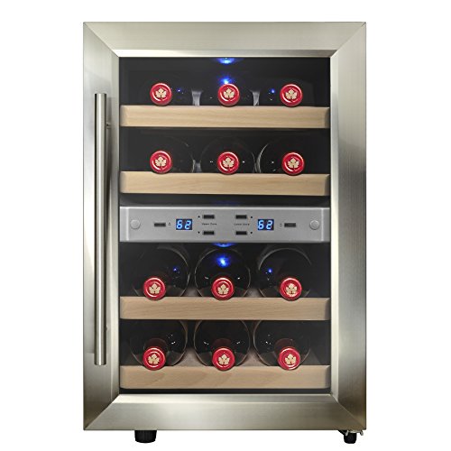 Firebird 12 Bottles Dual Zone Reversible Doors Stainless Steel Finish Wooden Shelves Freestanding Electric Wine Cooler Cellar