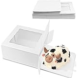 Feelfine Cake Boxes 10x10x5 Inch, 12pcs Bakery Boxes with Window, Sturdy Treat Boxes Cake Boxes with Cake Boards & Stickers f