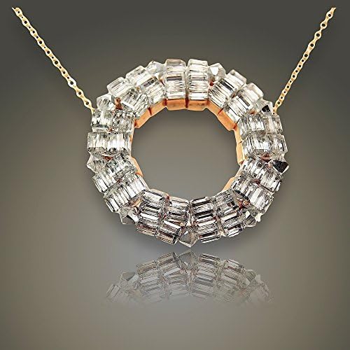 Crystal Necklace - Sparkling Swarovski Crystal Circle Pendant Necklace with Gold Filled Chain Layering Necklace- 16" Length Pendant Necklace
