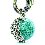 Hydne Restoring Ancient Ways Bohemia Peacock Cat-Eys Stone Women Nacklace(Green)