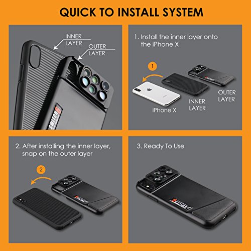 Ztylus Switch 6 for Apple iPhone X: 6 in 1 Dual Optics Lens System (Fisheye, Telephoto, Wide-angle, Macro and Super Macro), Double Layer Protection (Black)