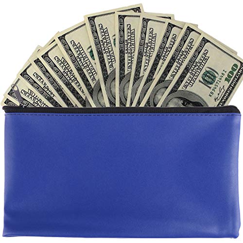Tongnian Bank Bag Money Pouch Leatherette Security Deposit Bags Utility Zipper Bags for Cash Money,Check Wallet,Cosmetics,Tools, 11x6 inch 4 Pack (Blue)