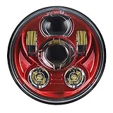 Atubeix 5-3/4 5.75" LED Headlight Motorcycle Lamp For Iron 883 Dyna Sportster Low Rider Triple Wide Glide LED Projector Driving Light (Red color Diamater 143MM)