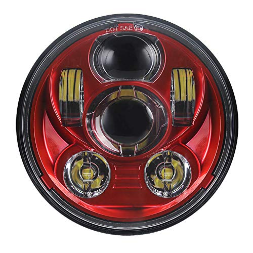 Atubeix 5-3/4 5.75" LED Headlight Motorcycle Lamp For Iron 883 Dyna Sportster Low Rider Triple Wide Glide LED Projector Driving Light (Red color Diamater 143MM)