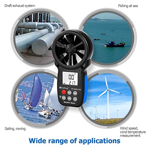 HOLDPEAK 866B-WM Digital Anemometer Handheld Wind Speed Meter with Altitude and hpa measurement, for Measuring Wind Speed, Temperature (℃/℉),Dew point and Wind Chill with Backlight and Humidity Tester