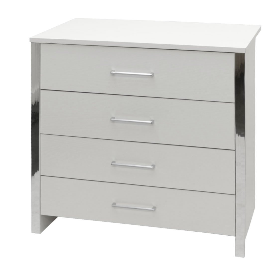4 Drawer Chest Of Drawers In White Ash Effect With Chrome Trim And