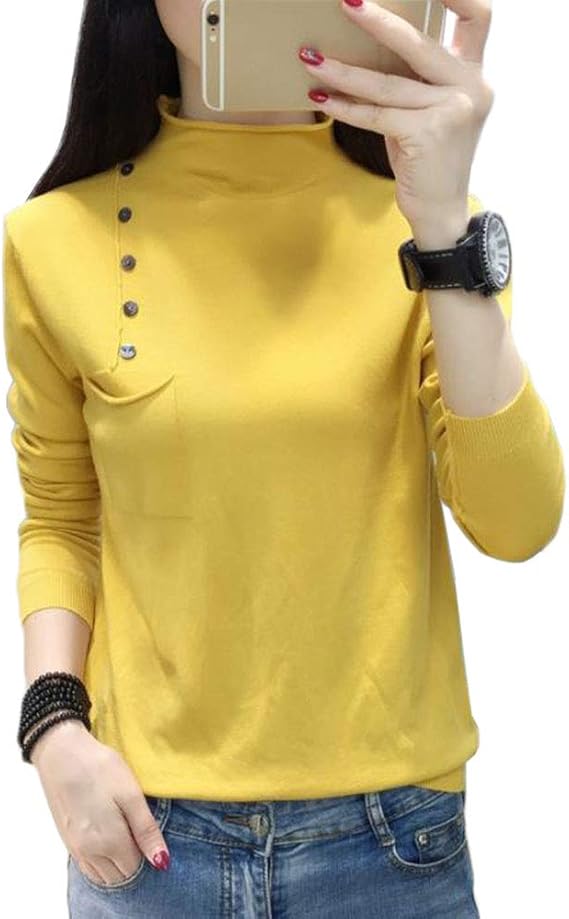 Amazon えみり レディース セーター シャツ 春秋 ハイネック プルオーバー タートルネック 暖かい インナー ニット カットソー 無地 通勤 長袖 7色 セーター 通販