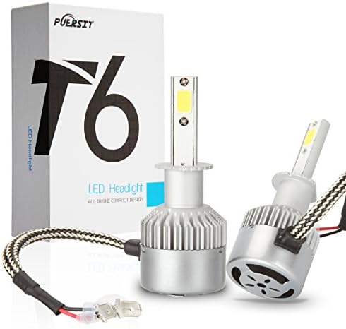 Puersit H1 8000 Lm Extremely Bright LED Headlights Bulbs Conversion Kit Cool White 50,000 Hours with The Most Advanced Third-generation COB LED Chip