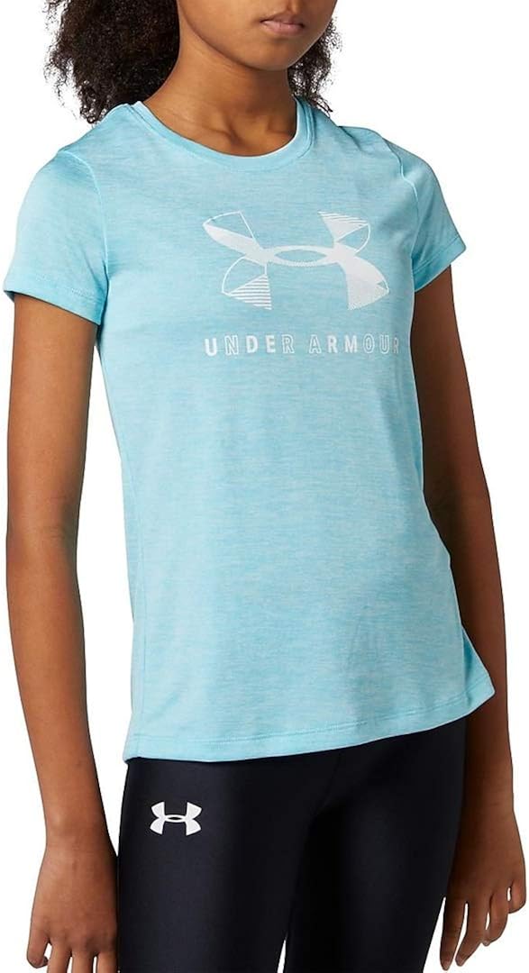 Under Armour Girls Big Logo Twist Short Sleeve Training Workout T-Shirt: Clothing