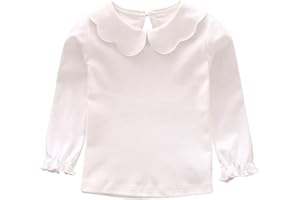 NOUBEAU Baby Girl Kids Blouses Long Sleeves Solid Color Doll Collar T-Shirt Top Bottom