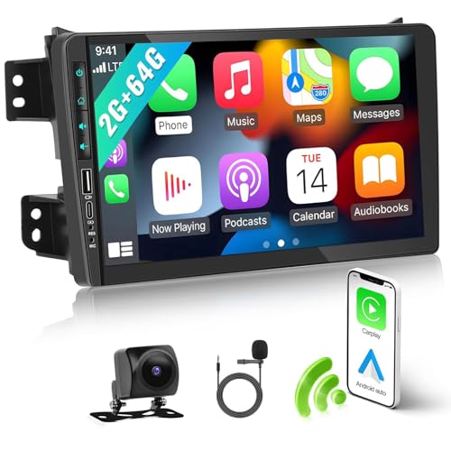 CAMECHO 2+64G 9 Inch Android 13 Car Radio for Suzuki Splash Ritz Opel Agila 2004-2014 with GPS WIFI FM, Wireless Carplay HD Radio with Bluetooth Android Car RDS with Rear Camera
