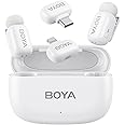 BOYA Mini Microphone Wireless for iPhone, Andriod, 5g Ultralight, Wireless Lavalier Microphone, AI Voice Changer, AI Noise Reduction, Lapel Phone Mic, 30h Use, Clip on Mic with USB-C/Lightning, White