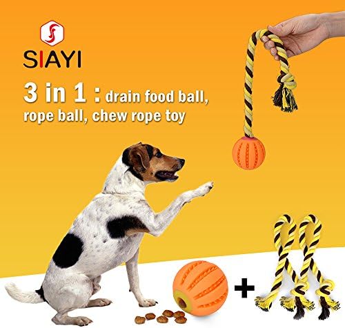 SIAYI 3 in 1 Dog Treat Ball with 2 Ropes Drain Food Ball Food-graded Silicone Bite-resistant Chew Toys for Dogs