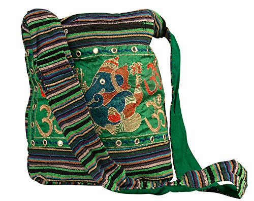 Tribe Azure Green Om Elephant Hobo Shoulder Bag Large Roomy Messenger Crossbody Sling Slouch Boho Casual Fashion Comfortable Everyday Multi Pockets Functional Laptop Books Market