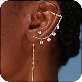 Poaiiu Gold Plated Earrings for Women Trendy, 14K Gold Chain Earrings Hoop Earrings Set for Multiple Piercing Dainty Dangle Huggie Earrings Cartilage Cubic Zirconia Stud Earrings Jewelry for Women