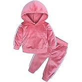 Kids Tales Boys Girls 2Pcs Velvet Hooded Tracksuit Toddler Kids Fleece Hoody Top + Sweatpants Sweatsuit Outfits Set