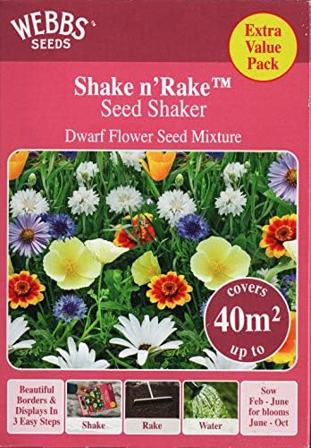 Dwarf Flower Seeds Mix/Shake n' Rake/Extra Value Pack Covers up to 40sq m/Pollen,Butterfly and Bees Sow by 12/2021
