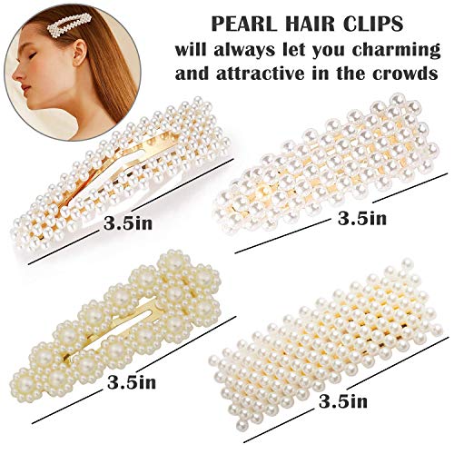Pearls Hair Clips for Women Girls, Anysoso 12 pcs Large Bows/Clips/Hair Ties for Birthday Valentines Day Gifts Bling Hairpins Headwear Barrette Styling Tools Accessories