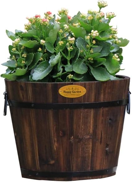 Amazon Com Wooden Barrel Planter Rustic Flower Plant Pots Planters Boxes Indoor Outdoor Kitchen Home Garden Patio Decor For Succulent Cactus Herb Orchid Or Small Plants Size Xl Garden Outdoor